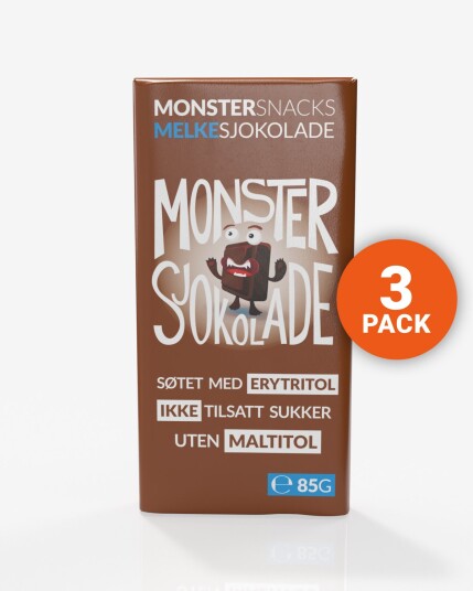 Monster Lavkarbo Belgisk Melkesjokolade – UTEN MALTITOL 3x85g Monster Lavkarbo Belgisk Melkesjokolade – UTEN MALTITOL 3x85g