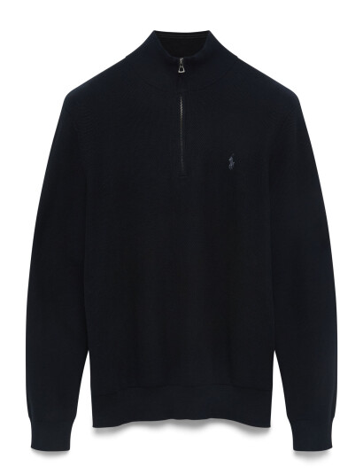 Polo Ralph Lauren Mesh-Knit Cotton Quarter-Zip Sweater - Black - L Polo Ralph Lauren Mesh-Knit Cotton Quarter-Zip Sweater - Black - L