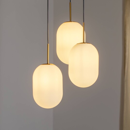 Eko-Light Pendellampe Alias metall gullfarget opalt glass 3-lys rund