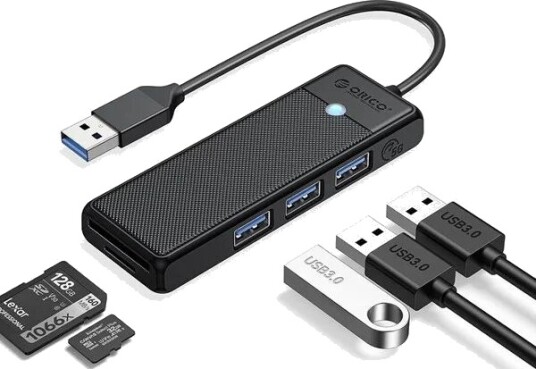 ORICO PAPW3AT-U3 USB-hub 3x USB-A 3.0 SD/microSD-kortleser 1 m Svart PAPW3AT-U3-10-BK-EP ORICO PAPW3AT-U3 USB-hub 3x USB-A 3.0 SD/microSD-kortleser 1 m Svart PAPW3AT-U3-10-BK-EP