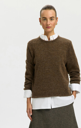 Selected Femme Lulu New Long Sleeve Knit O Neck Brun XS