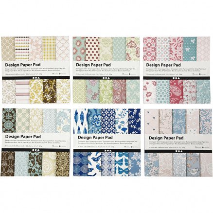 Diverse Designpapir i blokk ark 15,2x15,2 cm 120 g Ass farger 6x50 ark