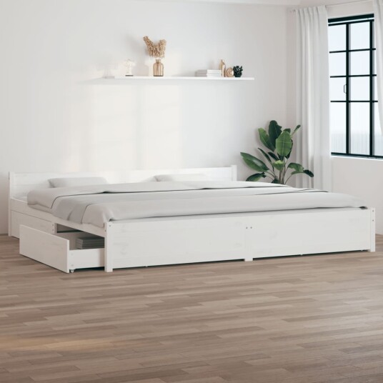 vidaXL Sengeramme med skuffer hvit 180x200 cm 6FT Super King
