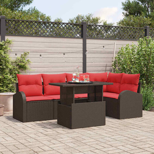 vidaXL Hagesofa Set 6 stk. 5 Antall seter Brun Poly rattan