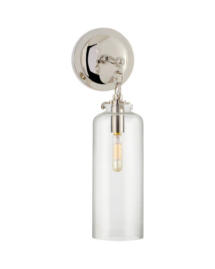 Visual Comfort Katie Small Cylinder Sconce Polished Nickel/Clear Glass