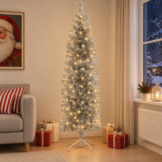 vidaXL Kunstig Slankt Jule Tre 180 cm 300 LED-lys Varmhvit