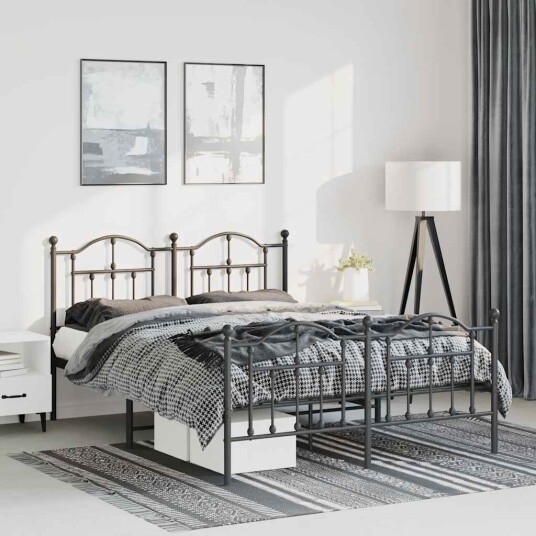 vidaXL Sengeramme i metall med hode- og fotgavl svart 135x190 cm