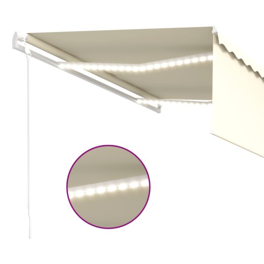 vidaXL Automatisk markise rullegardin vindsensor LED 4x3 m kremhvit