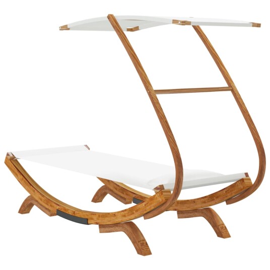 Loungeseng med baldakin 100x190x134 cm bøyd heltre kremhvit 313943 Loungeseng med baldakin 100x190x134 cm bøyd heltre kremhvit 313943
