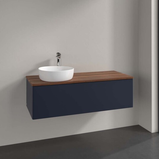 Villeroy & Boch Antao Servantskap med 1 skuff 120x50x36 cm m/lys Blå Matt/Valnøtt