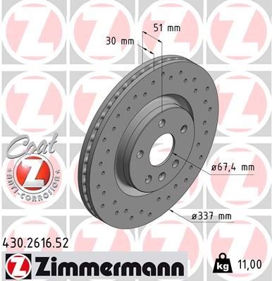 Bremseskive ZIMMERMANN 430.2616.52 Bremseskive ZIMMERMANN 430.2616.52