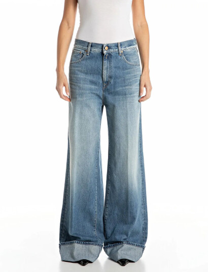Replay Nalaja Trousers Wide Leg Blue 30 x 34 Replay Nalaja Trousers Wide Leg Blue 30 x 34