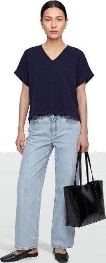 Calvin Klein Jeans Gauze V Neck Ss Top Navy M