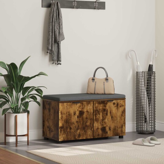 vidaXL Gangbenk Røkt Eik 80 x 38 x 46 cm Konstruert treverk og stoff vidaXL Gangbenk Røkt Eik 80 x 38 x 46 cm Konstruert treverk og stoff