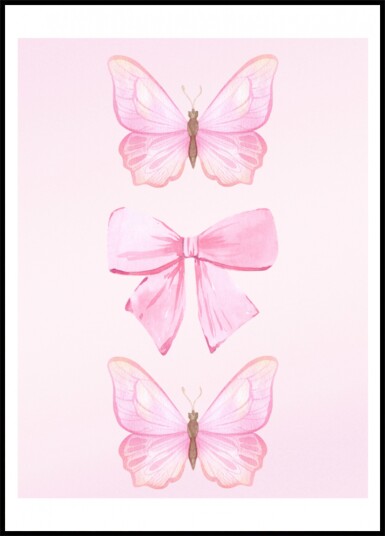 Pink Butterflies and Bow Plakat / 50x70