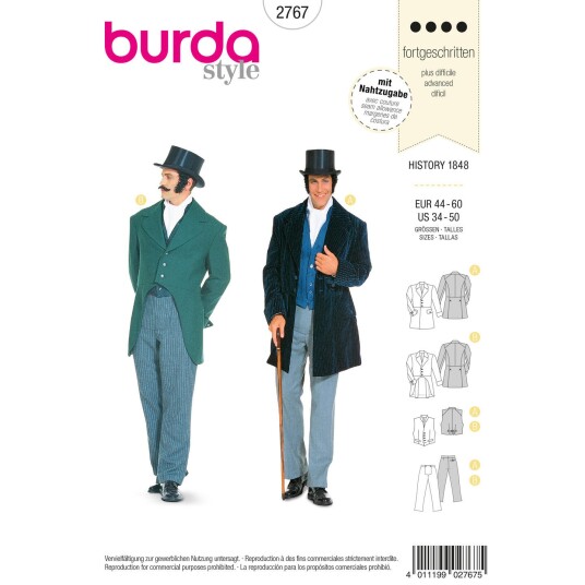 Burda 2767 - Historisk 1848 EUR: 44-60, US: 34-50
