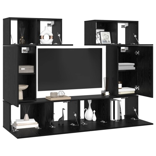 TV benksett 6 pcs Svart eik 80 x 30 x 30 cm Konstruert tre TV benksett 6 pcs Svart eik 80 x 30 x 30 cm Konstruert tre