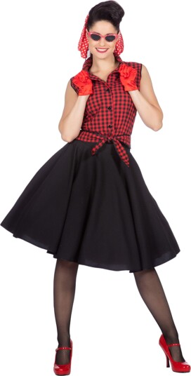 Wilbers & Wilbers Svart Rød Rockabilly Kjole Kostyme 48 320405-HA-048