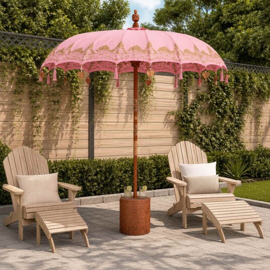 vidaXL Balinesisk parasoll med base Rosa og Brun Ø 180 190 cm