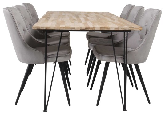 Venture Design Bali & Velvet spisegruppe Natur/svart 6 st stoler & bord 200 x 90 cm