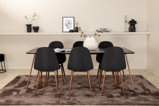 Venture Home Spisegruppe Pipaon 190 cm inkl. 6 Tommy Stoler Svart/Kobber/Brun