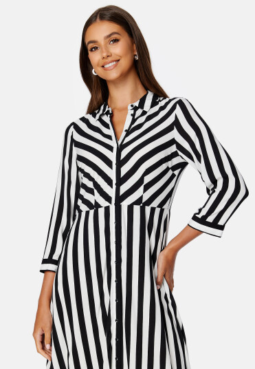Y.A.S Savanna Long Shirt Dress Black Stripe:W WHITE M