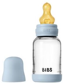 BIBS Glass Baby Bottle Round Latex 120 ml. Slow Flow Baby Blue   1 stk.