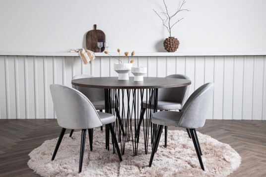 Venture Home Stone Spisegruppe 120 cm Rund med 4 Velvet Stoler Grå
