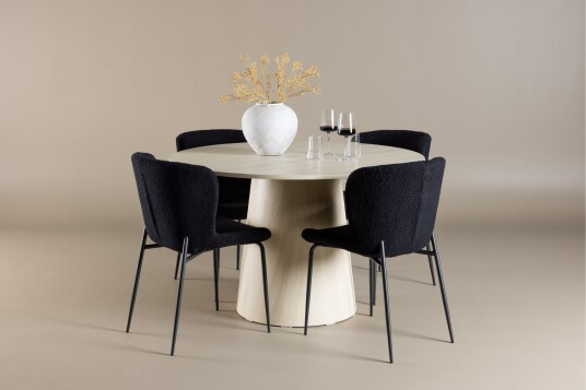 Venture Home Lanzo Spisegruppe 120 cm Rund med 4 Modesto stoler Whitewash/Sort