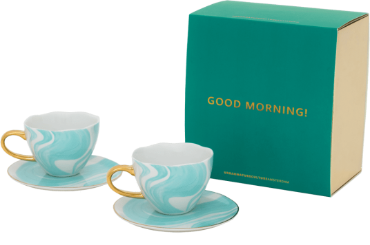 URBAN NATURE CULTURE God Morgen gavesett Cappuccino kopp & fat 2-pack Valuri smaragdgrønn