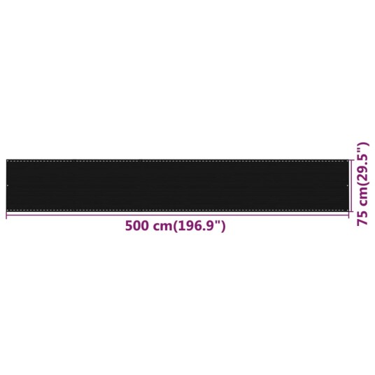 vidaXL Balkongskjerm svart 75x500 cm HDPE