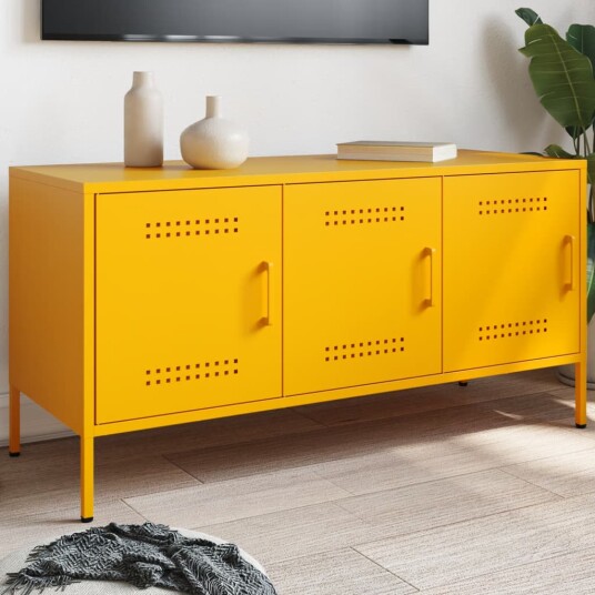 TV-benk sennepsgul 100,5x39x50,5 cm stål 842949