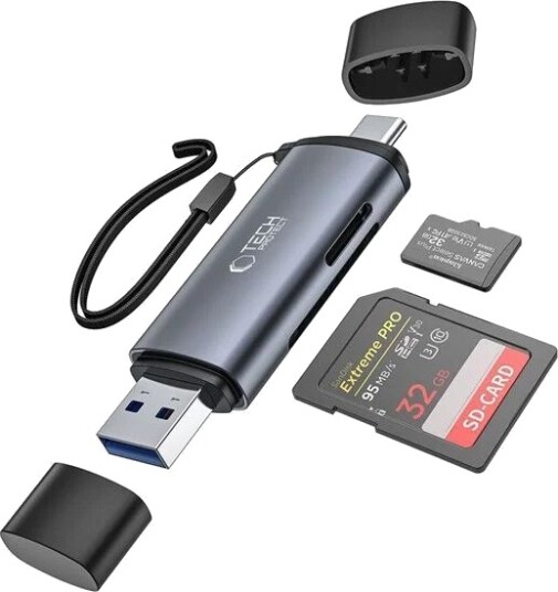 Tech Protect UltraBoost SD microSD kortleser USB C USB A grå Tech Protect UltraBoost SD microSD kortleser USB C USB A grå