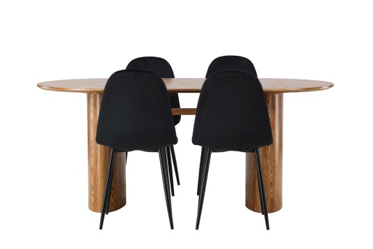Venture Design Isolde & Polar spisegruppe Svart/natur 4 stoler & bord 180 x 90 cm