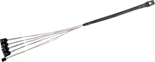 Silverstone Cps03   Sata/Sas Kabel   Med Sidebånd   4 Spors   Mini Sas Sff 8087 Hann Til Sata Sidebånd Hunn   50 Cm   Svart