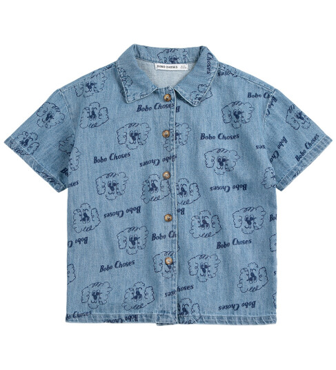 Bobo Choses Denimskjorte k/e Sylteagurk Dog Prussisk Blue 6 7 år 116 122 Skjorte K/E Blå 116 112