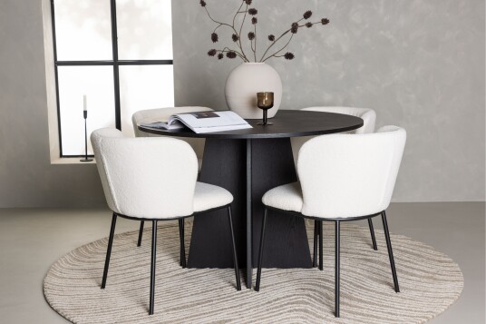 Venture Home Edina Spisegruppe 110 cm Rund med 4 Edina Stoler Svart