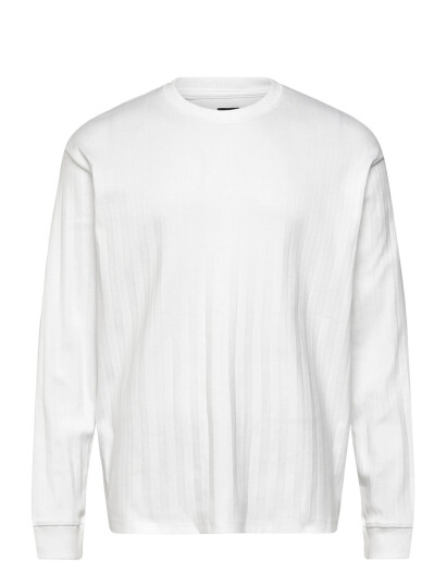 Jack & Jones Jprblakole Ls Drop Needle Tee Styd Aw24 - White - M Jack & Jones Jprblakole Ls Drop Needle Tee Styd Aw24 - White - M