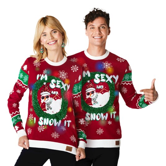Silly Santa Im Sexy and I Snow It LED Julegenser - Large
