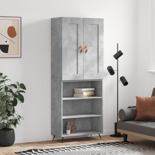 vidaXL Highboard betong grå 69,5x34x180 cm konstruert tre 8720845494674