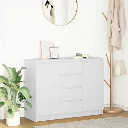 Skjenk med skuffer hvit 100,5x35x76 cm konstruert tre