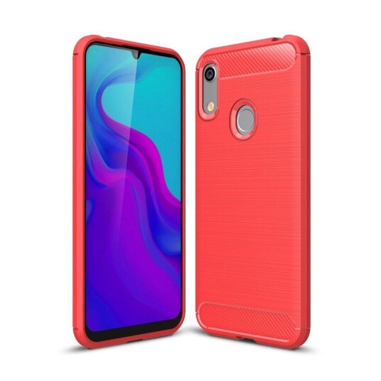 INCOVER Huawei Y6 (2019) Brushed Carbon Fiber TPU Plast Deksel Rød
