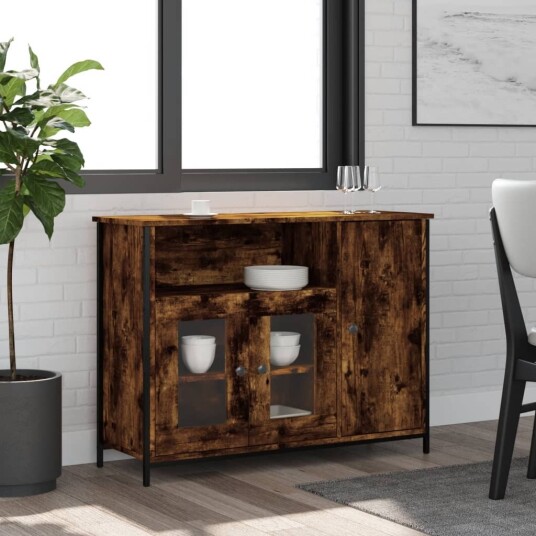 vidaXL Skjenk røkt eik 100x35x75 cm konstruert tre