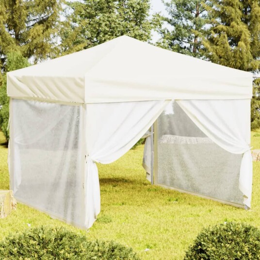 vidaXL Sammenleggbart festtelt med sidevegger kremhvit 3x3 m vidaXL Sammenleggbart festtelt med sidevegger kremhvit 3x3 m