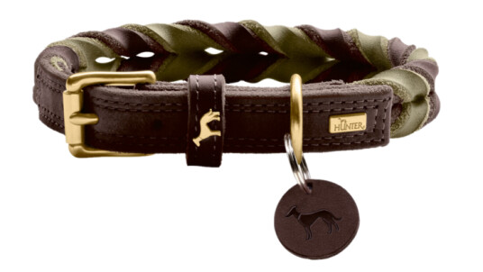 Hunter Hundehalsbånd Solid Education Duo Skinn Mørkebrun/Oliven S 45cm