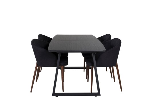 IncaBLBL spisegruppe spisebord uttrekksbord lengde cm 160 / 200 svart og 4 Arch spisestuestoler svart.