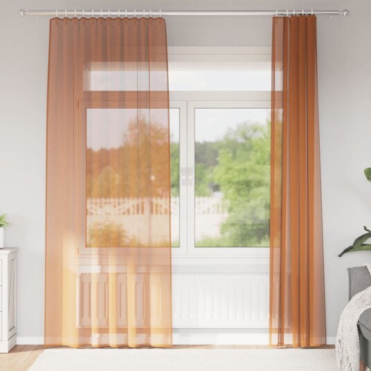 Voilegardiner med hemper 2 stk terrakotta 140x225 cm 8721158553393