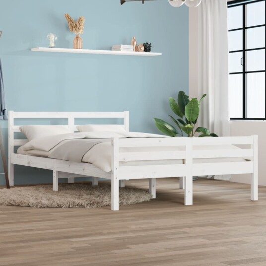 vidaXL Sengeramme hvit heltre 150x200 cm 5FT King Size