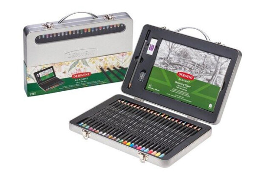 Derwent Carry collection tin incl. 24 colouring pencils. eraser sketching pad & sharpener / 28 pieces