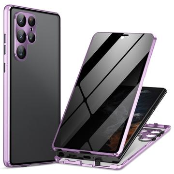 Samsung Galaxy S24 Ultra Magnetisk Deksel med Herdet Glass Privacy Lys Lilla